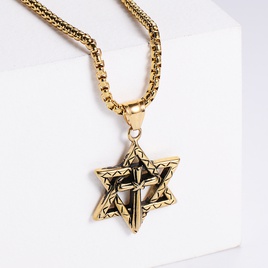 AML Europische und amerikanische Mode Titan Stahl sechs zackige Stern Halskette Retro Kreuz guss Anhnger Herren schmuckpicture15